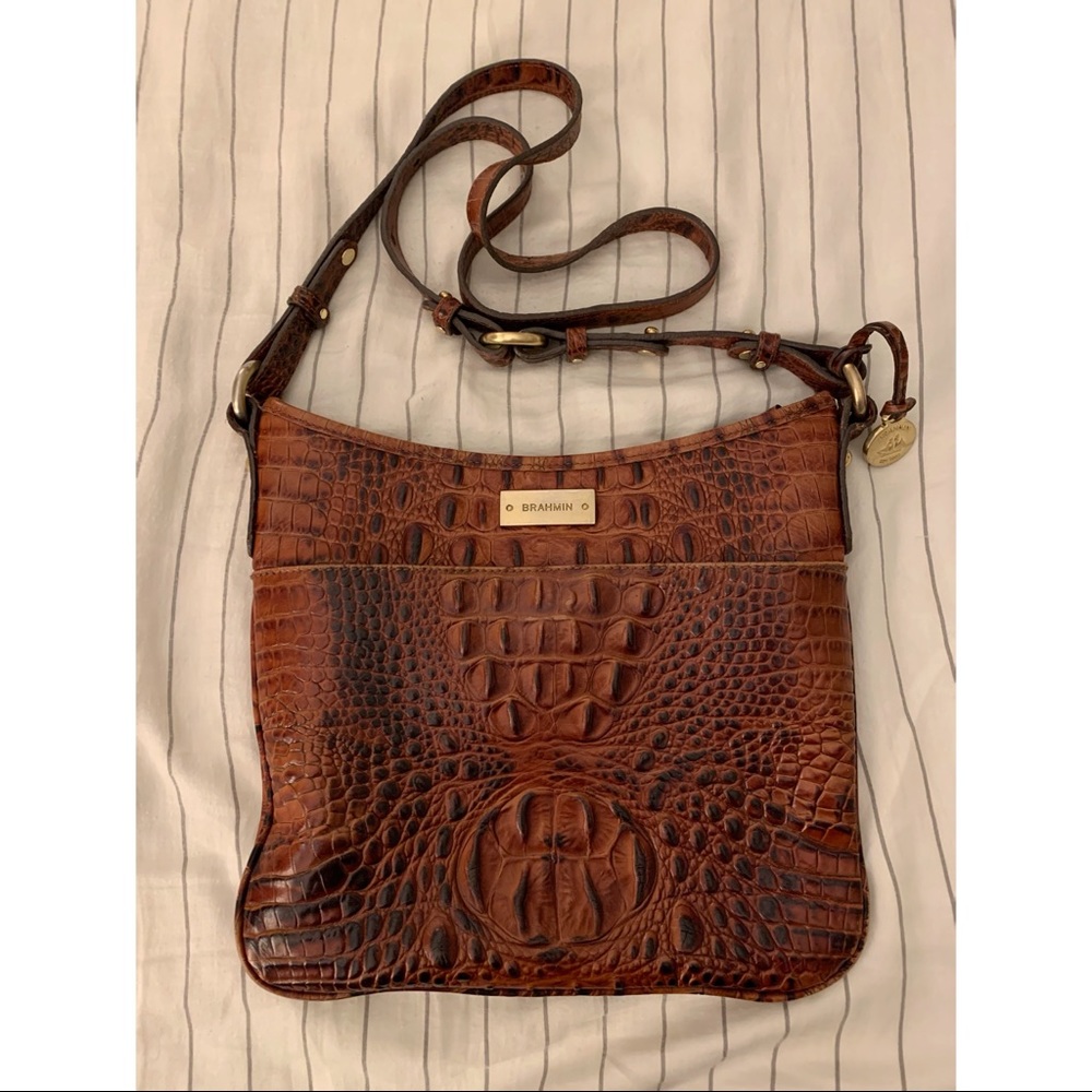 Brahmin Cognac Croc-Embossed Leather Crossbody